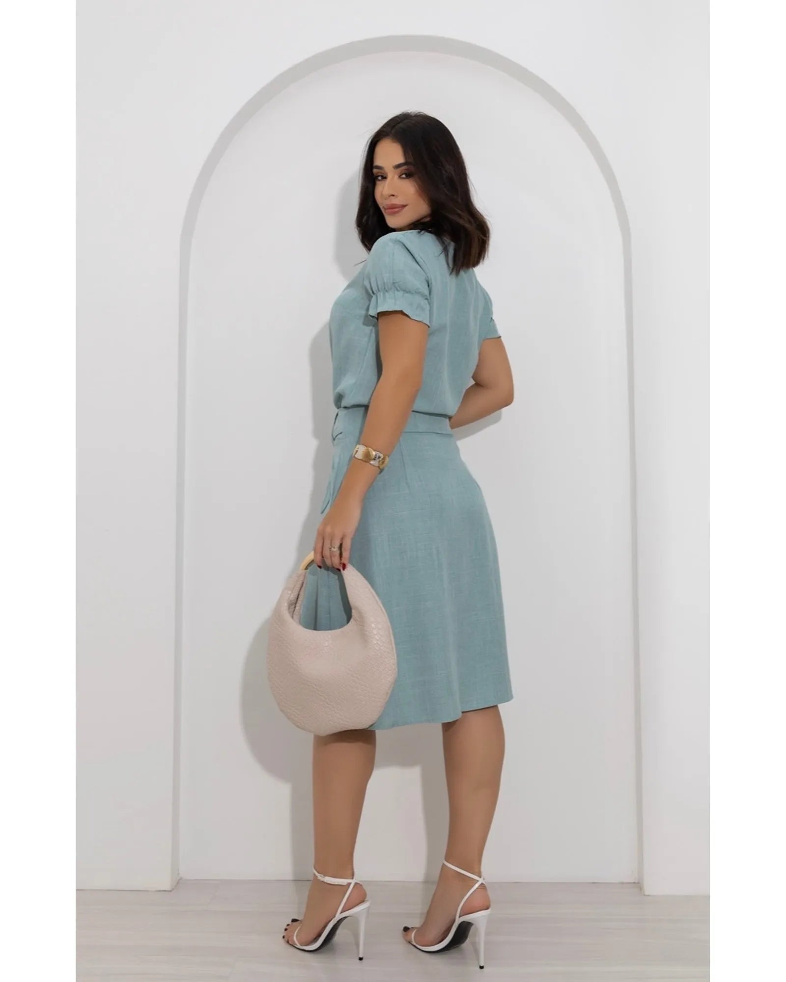 Conjunto Saia e Blusa Linho Decote Gota