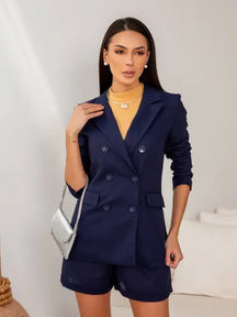 Conjunto Alfaiataria de Linho com Blazer e Shorts